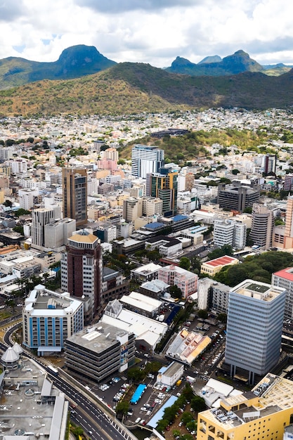 Vue aérienne de la ville de Port-Louis, Maurice, Afrique.