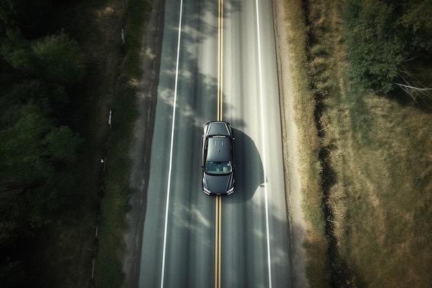 Vue aérienne d'une voiture sur la route