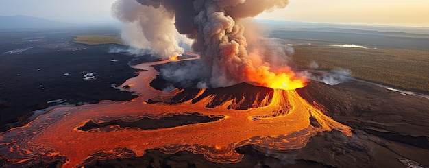 Photo vue aérienne d'un volcan actif