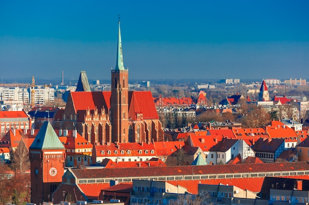 Vue aérienne de Wroclaw le matin