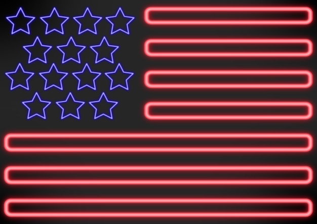 Une vue alternative de Stars and Stripes, drapeau des États-Unis d'Amérique avec des étoiles bleu néon et des lignes rouges