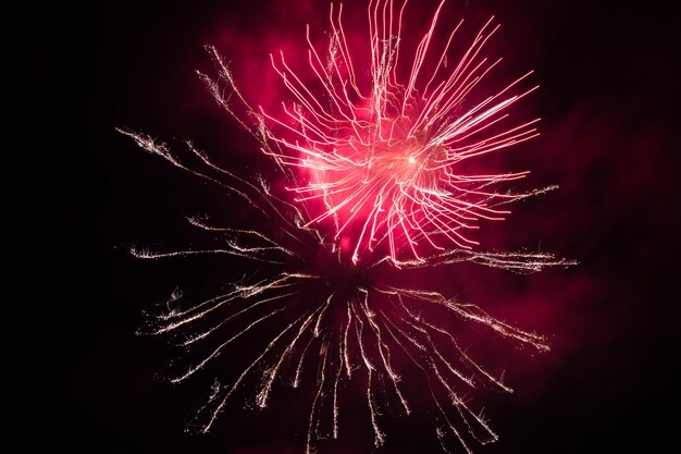 Photo vue d'angle bas d'un spectacle de feux d'artifice la nuit