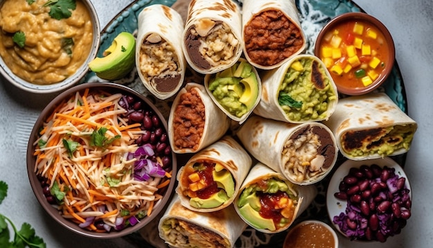 Vue d'angle élevé de l'assiette de déjeuner mexicaine générée par l'IA