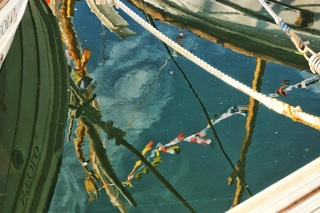 Vue d'angle élevé de la corde attachée sur le bateau
