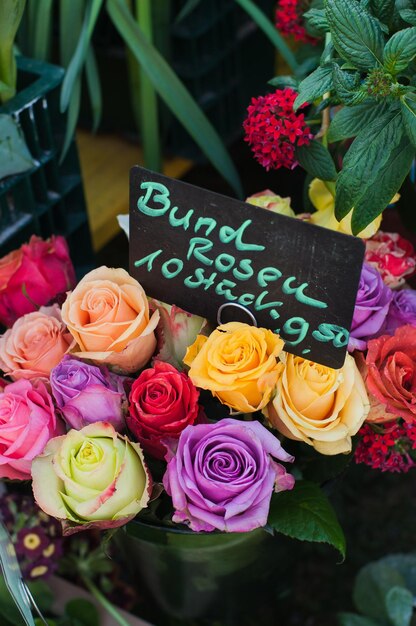 Photo vue d'angle élevé du bouquet de roses