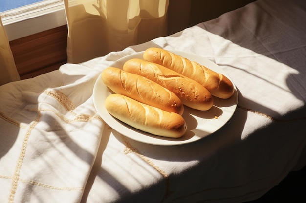 Vue d'angle élevé du pain dans l'assiette sur la table