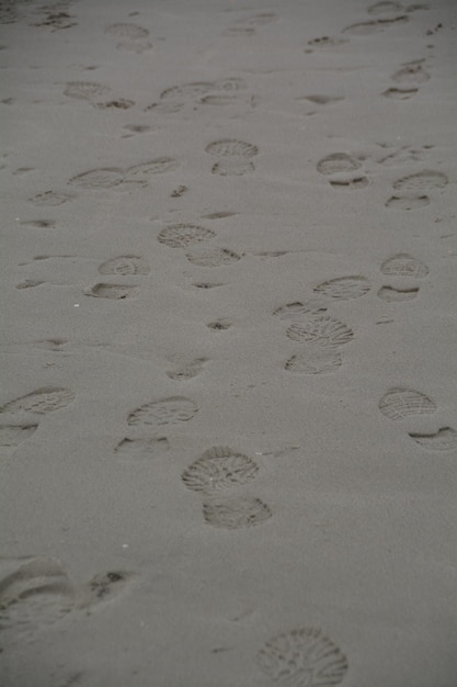 Photo vue d'angle élevé des empreintes de chaussures sur la plage