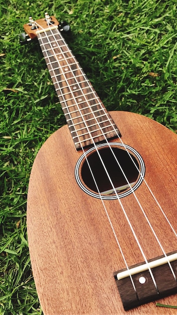 Photo vue d'angle élevé de la guitare sur le terrain