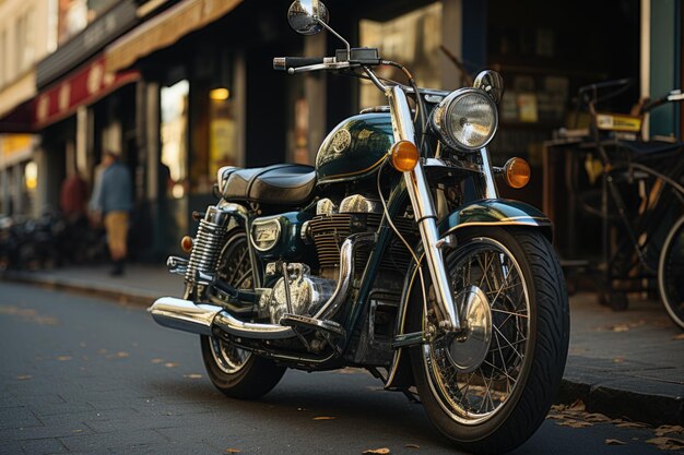 Vue de l'angle élevé de la moto sur la rue IA générative