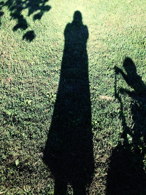 Photo vue d'angle élevé de l'ombre des gens sur un champ herbeux