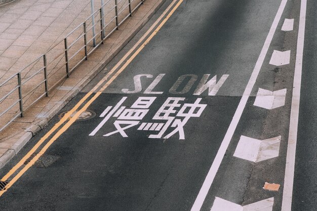 Vue d'angle élevé d'un panneau de signalisation routière dans la rue