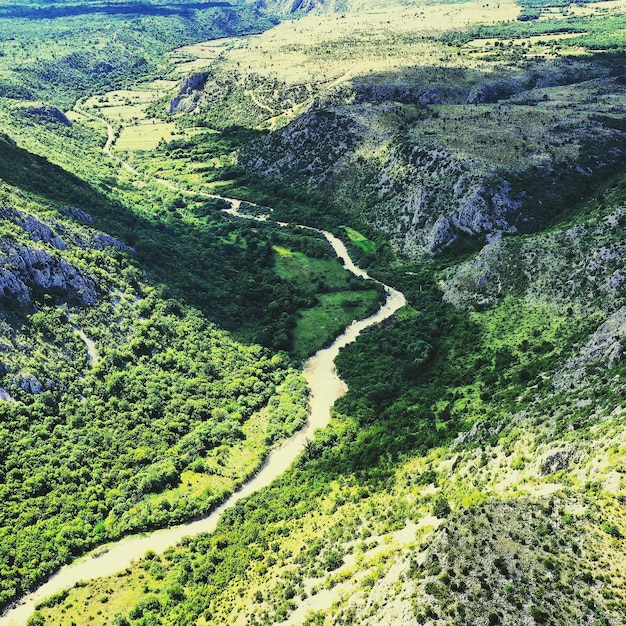 Photo vue d'angle élevé de la rivière au milieu de la terre