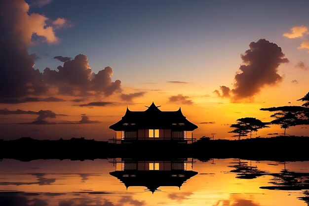 Photo vue d'anime sur le coucher de soleil de la plage tropicale