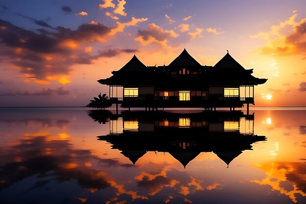 vue d'anime sur le coucher de soleil de la plage tropicale