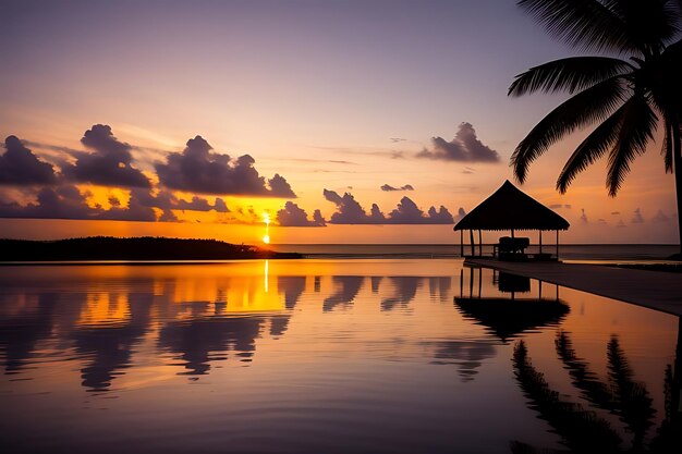 Photo vue d'anime sur le coucher de soleil de la plage tropicale