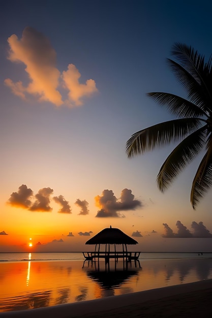 Photo vue d'anime sur le coucher de soleil de la plage tropicale