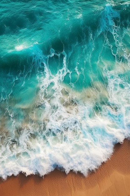 Vue d'Arafed d'une plage avec une vague s'écrasant sur le sable