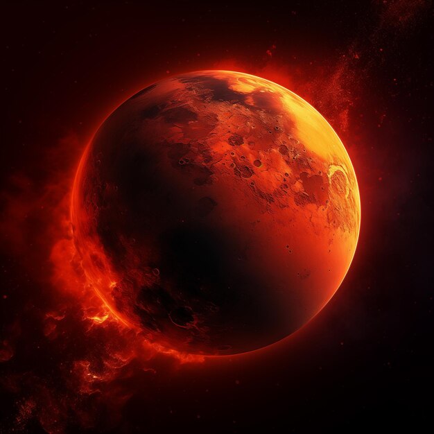 vue arafée d'une planète avec une lueur rouge vif générative ai