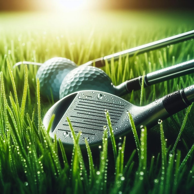 Photo vue arrière d'une balle de golf sur le tee avec des pilotes de golf sur un parcours de golf