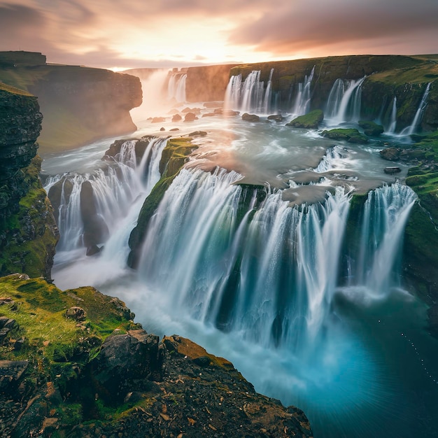 Vue de l'arrière de la cascade de Seljalandsfoss en Islande