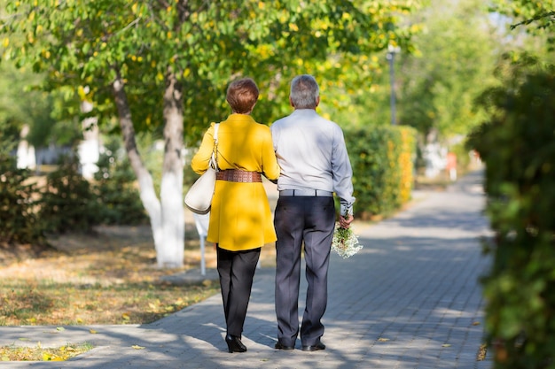 Vue arrière d'un couple marchant sur un sentier