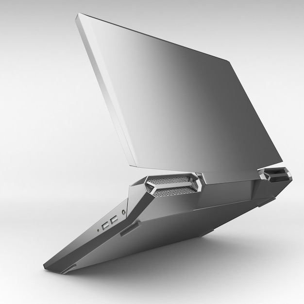 Photo vue arrière droite de l'ordinateur portable de jeu isolé sur fond blanc