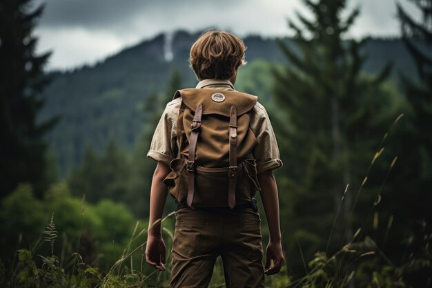 Vue arrière du garçon scout Personne en uniforme Générer Ai