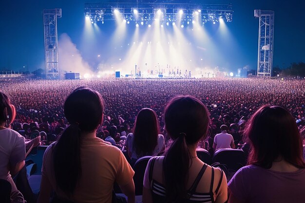 vue arrière du public excité avec les bras levés acclamant devant la scène au concert de musique espace de copie