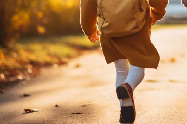 vue arrière d'enfants adorables courant vers l'autobus scolaire