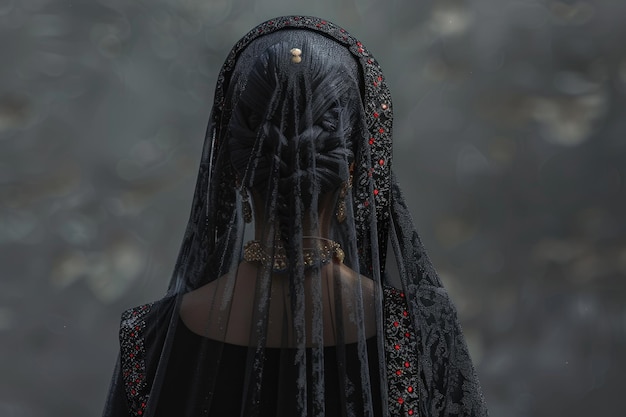 vue arrière d'une femme arabe en saree noire