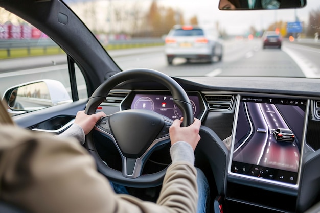 vue arrière d'une femme conduisant une voiture