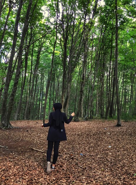 Photo vue arrière d'un homme debout près des arbres dans la forêt