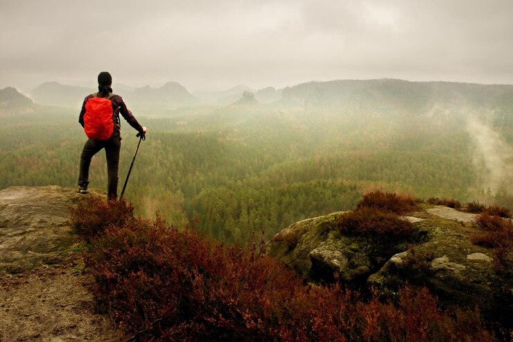 Photo vue arrière d'un homme regardant les montagnes contre le ciel
