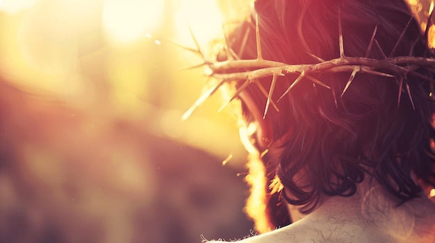 Photo vue de l'arrière de jésus-christ dans la couronne d'épines