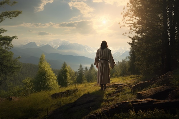 Photo vue de l'arrière de jésus dans la nature