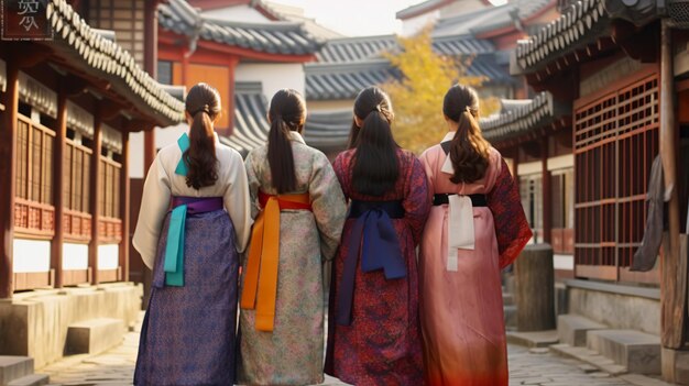 Photo vue arrière d'une jeune femme en ai générative traditionnelle colorée