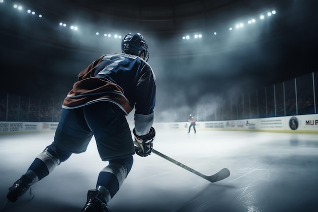 Vue arrière d'un joueur de hockey sur glace