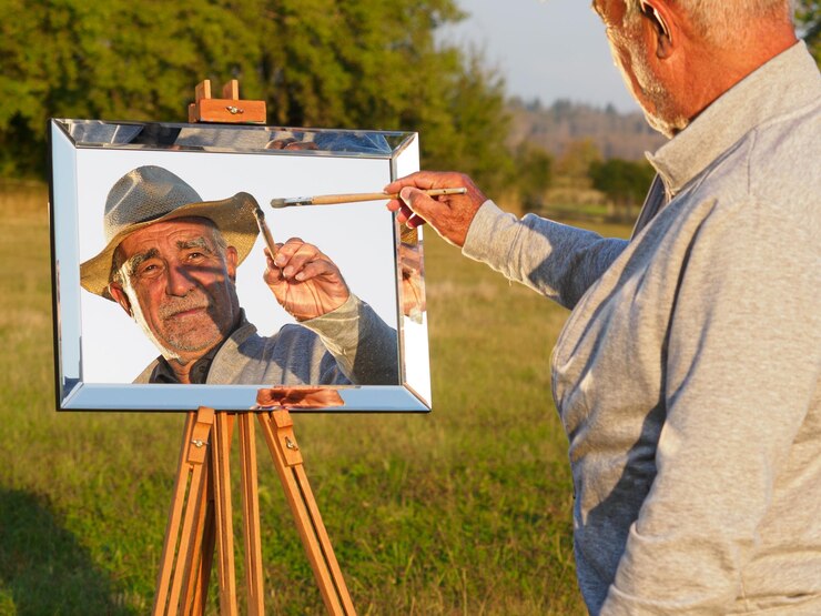 Photo vue arrière de la peinture du vieil homme
