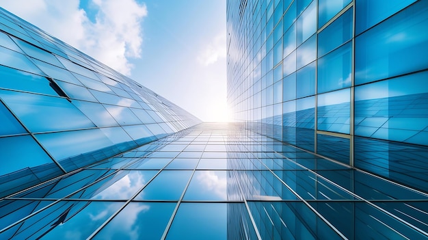 Photo vue d'arrière-plan abstraite à grand angle de l'acier bleu clair dans des bâtiments commerciaux de grande hauteur