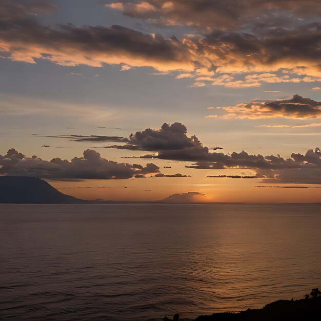 Photo une vue au coucher du soleil d'un lac et d'une montagne en arrière-plan