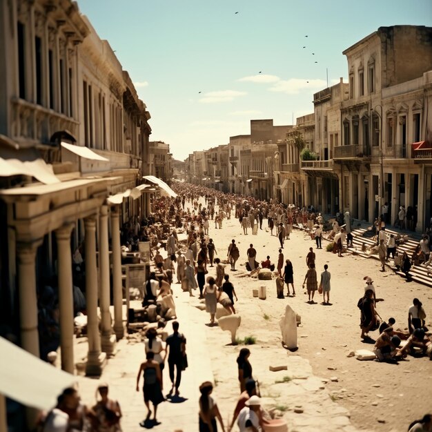 vue au niveau de l'œil d'une scène de rue typique 50 avant notre ère AI générative