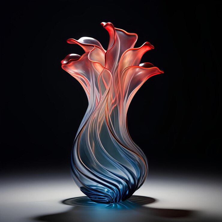 Photo vue au niveau d'un vase de verre soufflé recouvert dans la forme