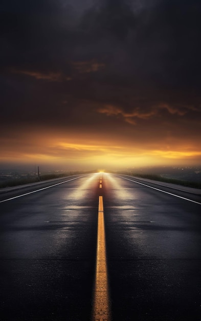 Vue d'une autoroute déserte au crépuscule