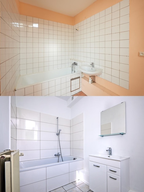 Vue avant et après d'une salle de bain fraîchement rénovée