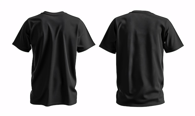 Vue avant et arrière d'un t-shirt noir ordinaire pour une maquette en fond transparent PNG