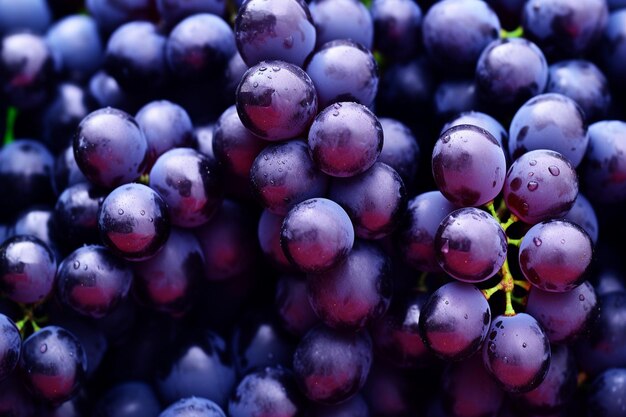 Vue d'avant de près des raisins rouges frais et des fruits juteux à la lumière