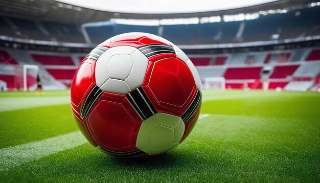 Photo vue d'un ballon de football sur l'herbe du terrain