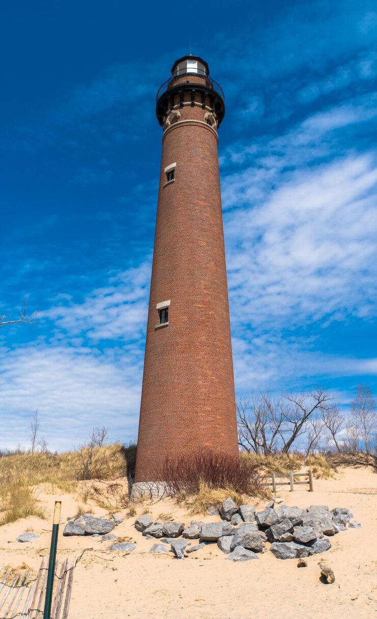 Photo vue à bas angle du phare contre le ciel