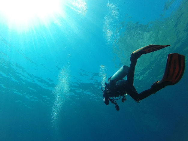 Photo vue à bas angle d'une femme plongeant dans la mer