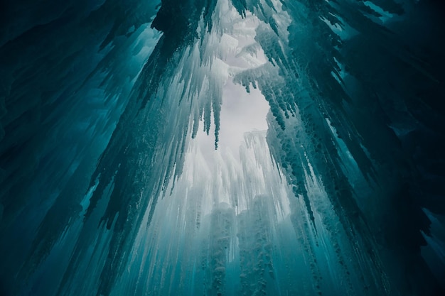 Vue à bas angle des glaçons dans la grotte